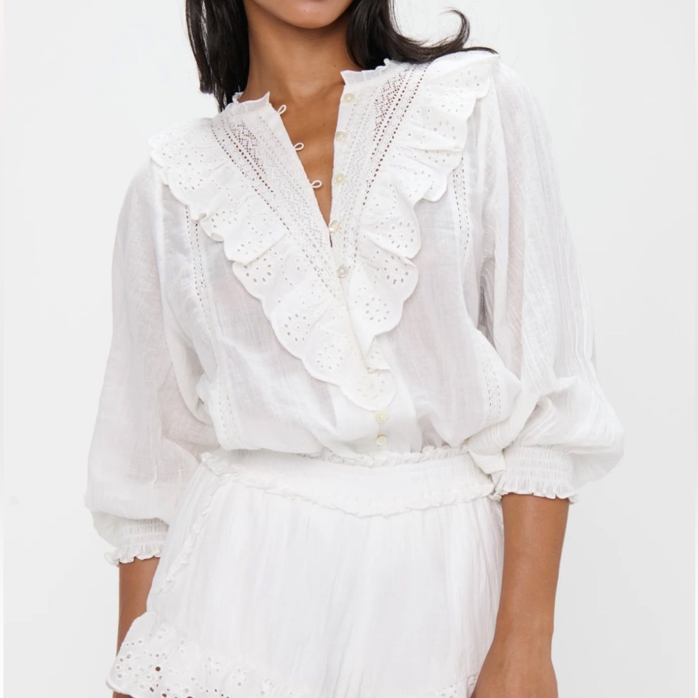 Show Me Your MuMu White Eyelet Ruffle Blouse